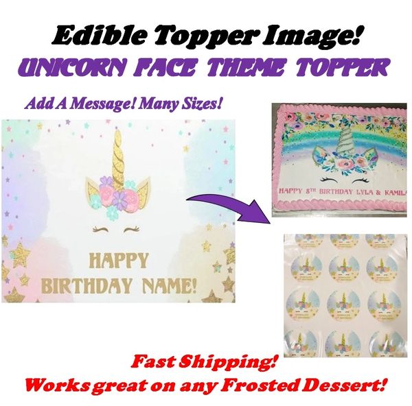 Magical Unicorn Face Flowers EDIBLE Cake Topper Image Frosting Sheet Cupcakes | Unicorn Face Cake | Unicorn Face Cupcakes | Unicorn Cake