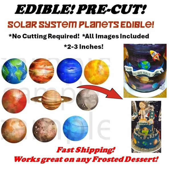 Space Solar System Planets Edible PRE CUT Decal Stickers | Planets Decals for Cake | Space Cake | Planets Cake | Planets Party Theme | Space
