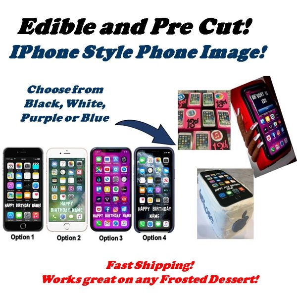 Cell Phone IPhone EDIBLE Cake Topper Image Frosting Sheet, Iphone Cake, Iphone Edible Image, Pre Cut Edible Phone, Phone Cake, Phone Topper