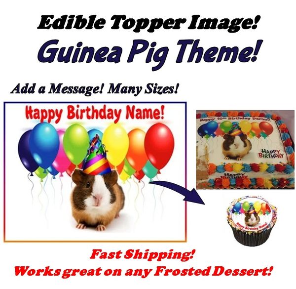 Party Hat Guinea Pig EDIBLE Cake Topper Image Guinea Pig Cupcakes Cute Guinea