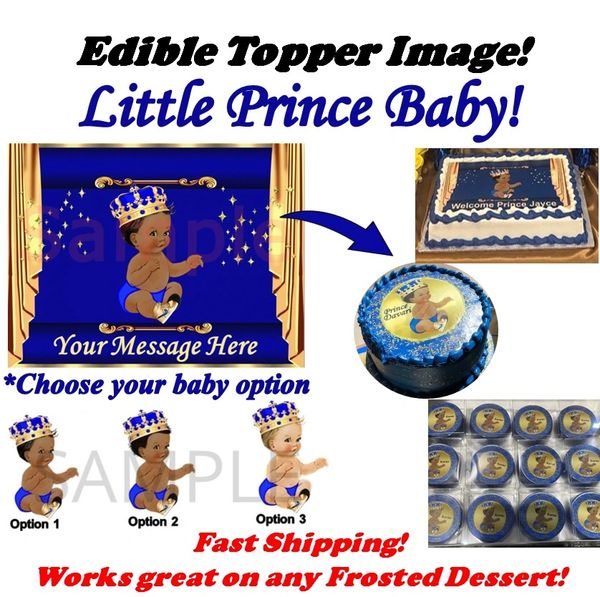 Royal Blue and Gold Little Prince Wearing Sneakers EDIBLE Cake Topper Image | Little Prince Cake | Little Prince Cupcakes | High Top Sneaker