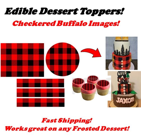 Custom Buffalo Checkered Pattern Edible Cake Topper Image, Cupcakes or Strips, Buffalo Plaid Edible Print, Buffalo Check Cake Wraps, Red