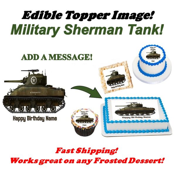 Military Sherman Tank Edible Cake Topper Image, Tank Cake, Tank Cupcakes, Military Cake, Tank Edible, Tank Party Supplies, Edible Images