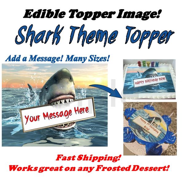 Great White Shark Edible Cake Topper Image, Shark Cake, Shark Cupcakes, Shark Party Supplies, Shark Birthday Sign, Shark Billboard, Edible