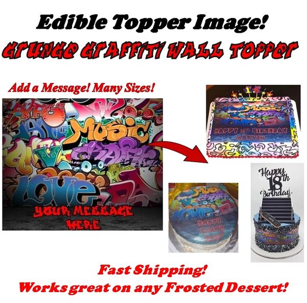 Grunge Graffiti Wall Edible Cake Topper Image Frosting Sheet Cake Decoration, Graffiti Cake, Graffiti Cupcakes, Graffiti Party Supplies
