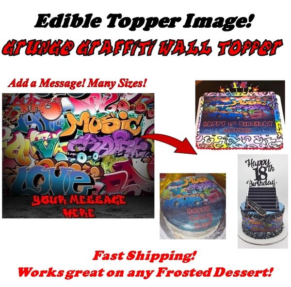 Grunge Graffiti Wall Edible Cake Topper Image, Cupcakes, or Cake Strips, Graffiti Theme, Graffiti Cake, Graffiti Cupcakes, Graffiti Grunge