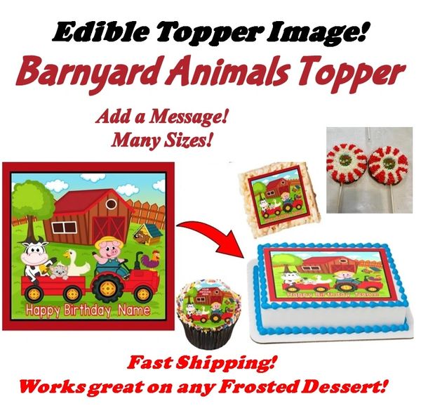 Barnyard Animals Farm Edible Cake Topper Image, Barnyard Animals Cake, Baby Shower Cake, Barnyard Animals Cupcakes, First Birthday Cake
