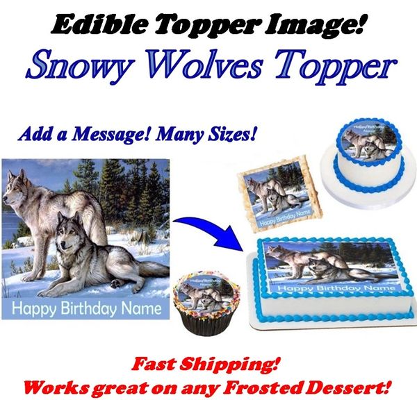 Snowy Wolves Wolf Family Edible Cake Topper Image, Wolf Cupcakes, Wolf Family Cake, Wolves Party, Cupcake Topper, Grey Wolf Cake, Grey Wolf