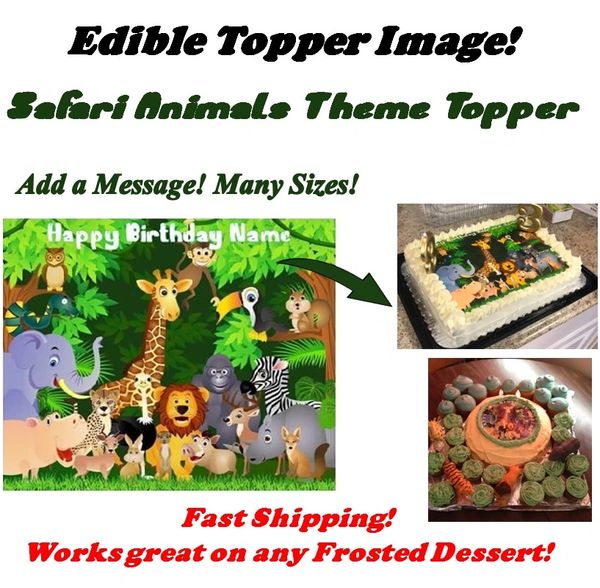JUNGLE SAFARI ANIMALS Edible Cake Topper Image Frosting Sheet Edible Cupcakes Cookies