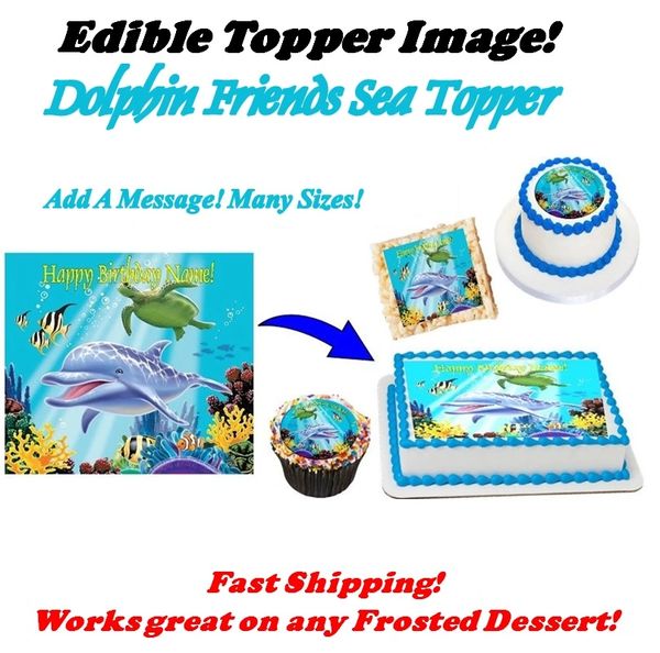 Dolphin Under the Sea Edible Cake Topper Image, Dolphin Cake, Dolphin  Cupcakes, Baby Shower Cake, Baby Shower, Dolphin Party, Dolphin Friend