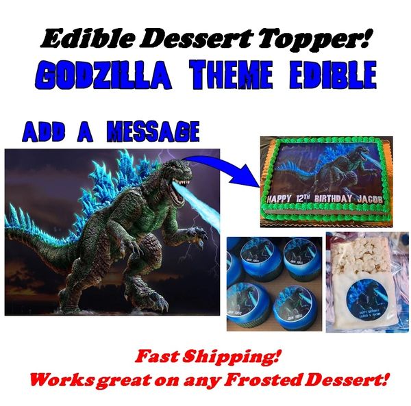 Godzilla Edible Cake Topper Image, Godzilla Cupcakes, Godzilla Breathing Fire Cake, Godzilla Party Supplies, Cake Decoration, Party Edible
