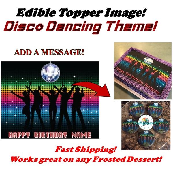 Disco Ball Dancing Edible Cake Topper Image Cupcakes, Disco Cake Topper, Disco Cake, Disco Dancers Ball, Sugar Frosting Sheet, Disco Party