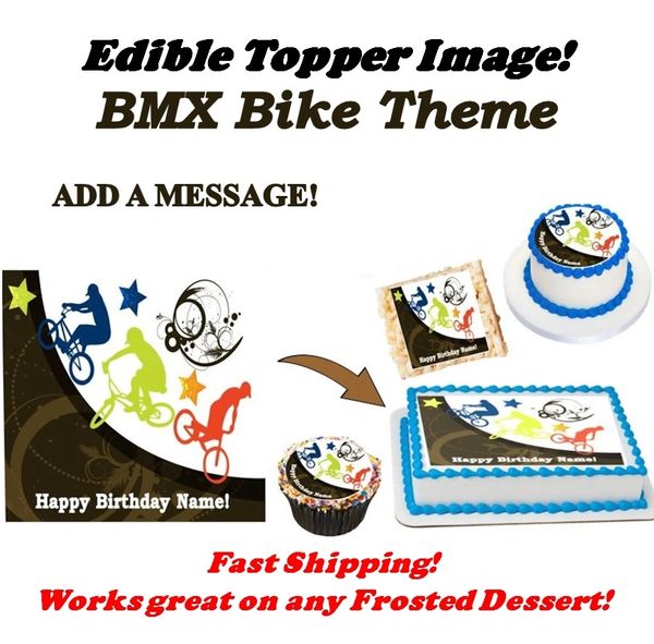 BMX Bicycle Edible Cake Topper Image Cake Cupcakes, BMX Edible Image, BMX Bike Party, Dirt Bike Party, Extreme Sports Edible Image, Biker