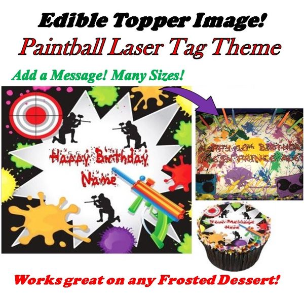 Paintball Laser Tag Edible Cake Topper Image Cupcakes, Paintball Edible Image, Laser Tag Party, Paintball Cupcake Image, Paintball Splatter