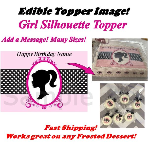 Girl Silhouette Barbie Edible Cake Topper Image, Girl Silhouette Cupcakes, Frosting Sheet Image, Cake Decoration Edible, Girl Head Cake, Girl Cake