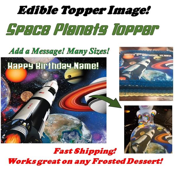 Outer Space Planets Edible Cake Topper Cupcake, Outer Space Edible Topper, Space Cupcakes, Space Birthday, Planets Cake Image, Space Ship