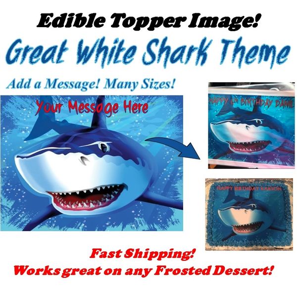 Great White Shark Edible Cake Topper Image, Shark Cake, Shark Cupcakes, Shark Party Supplies, Edible Images, Edible Photo for Cake, Shark