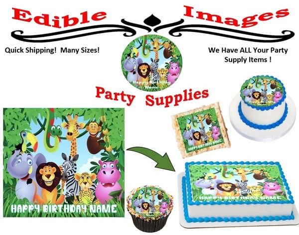 Jungle Safari Animals Edible Cake Topper Image, Jungle Safari Animals Cupcakes, First Birthday Cake, Baby Shower Cake, Edible Cake, Edibles
