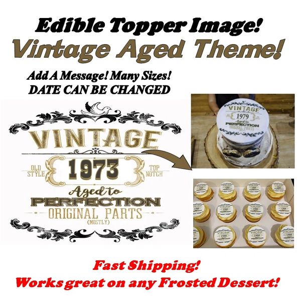 Vintage Aged to Perfection Original Parts Year EDIBLE Cake Topper Image Cupcakes, Aged Perfection Cake, Over the Hill Cake, Original Parts
