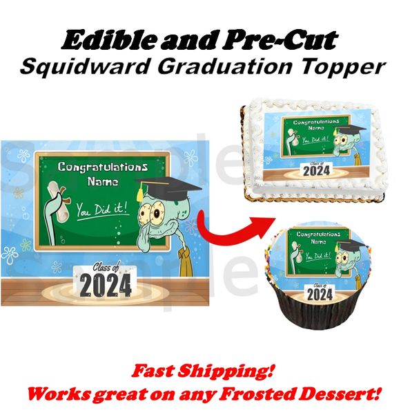 Squidward Tentacles Edible Cake Topper Cupcakes Cookies, Spongebob Congratulations You Did It