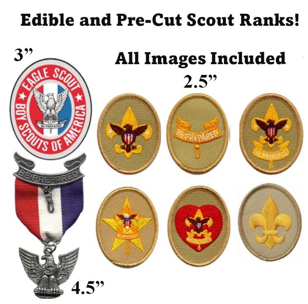 Pre-Cut Edible Scout Ranks for cakes, cupcakes, cookies and more! Comes already cut!