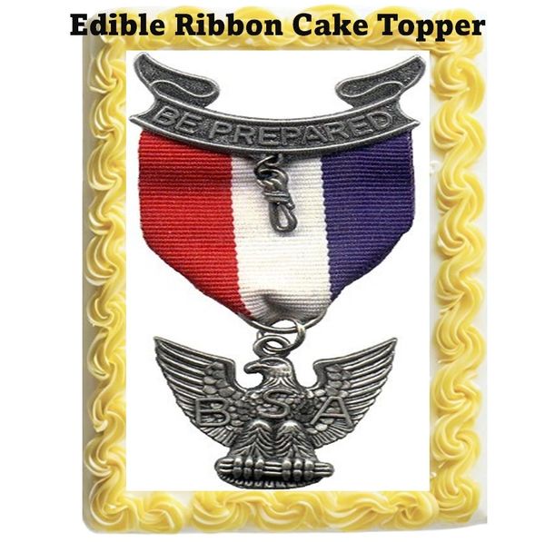 Eagle Scout Ribbon Edible Cake Topper, Scout Cake Decoration on frosting sheet