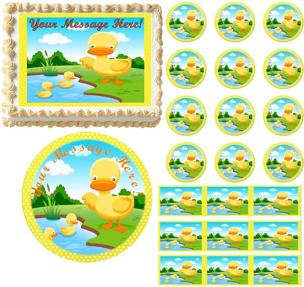 RUBBER DUCKIES Duck First Birthday Baby Shower Edible Cake Topper Image Frosting Sheet