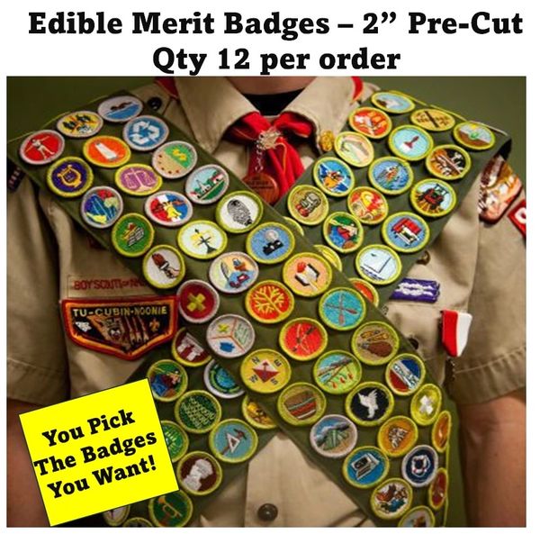 Pre-Cut Edible Merit Badges for Cakes, Cupcakes, Sash & more! On Frosting Paper