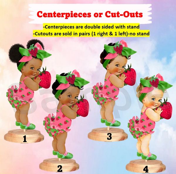 Sweet Strawberry Girl Centerpiece or Cut Outs. A Berry Sweet Baby Centerpieces. Pink Green Big Head Bow. Strawberry Baby Shower Decorations