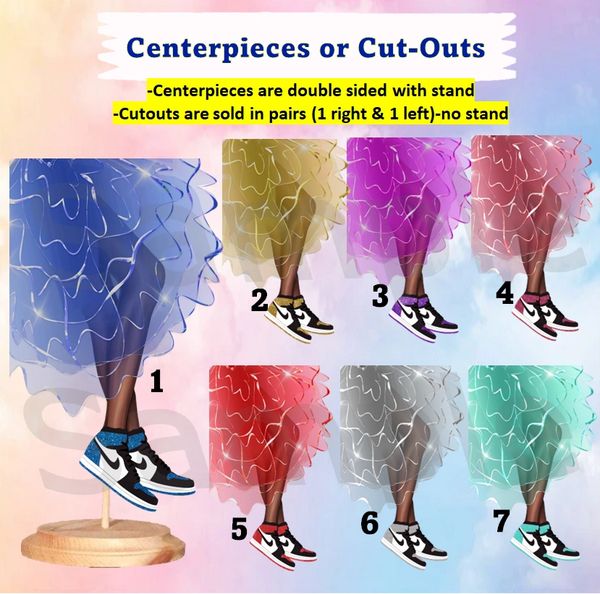Sneaker Ball Legs Lacy Skirt Centerpiece, Cut Outs, Cups, or Plates. Sneaker Dark Legs, Fashion Party Legs Centerpieces, Sneaker Ball Party