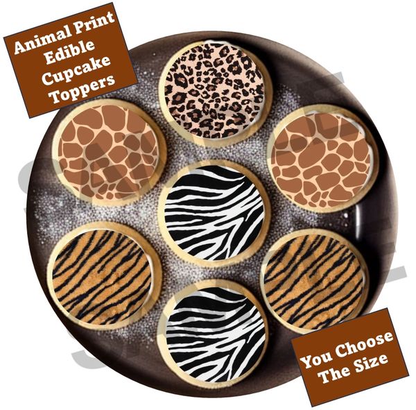 Animal Print Edible Cupcake, Cookies, Oreo Toppers! Cheetah Print, Leopard Print, Zebra Print, Jungle Party Cupcake Toppers, Wild One Topper