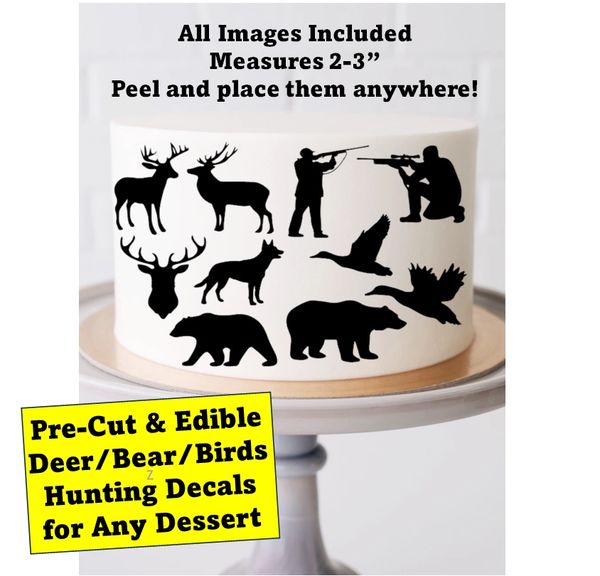 Hunting Silhouette Edible Cake Images, Hunting Decals for Cakes, Hunting Cake Images, Deer Head, Dog Hunting, Duck, Bear Edible Stickers