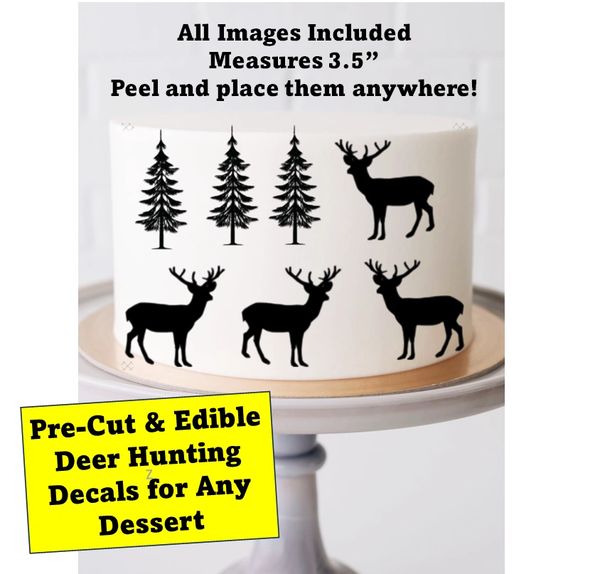 Deer Hunting Edible Pre Cut Images for Cake or Cupcakes, Edible Deer Tree for Cakes, Edible Hunting Deer Images, Hunting Grooms Cake Wedding