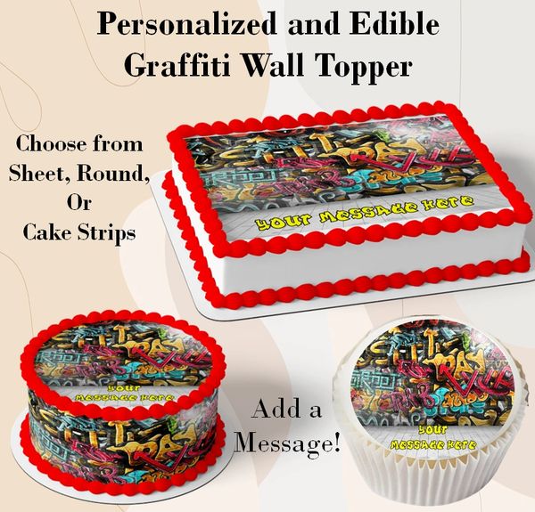 Grunge Graffiti Wall Edible Cake Topper Image, Cupcakes, or Cake Strips, Graffiti Theme, Graffiti Cake, Graffiti Cupcakes, Graffiti Grunge