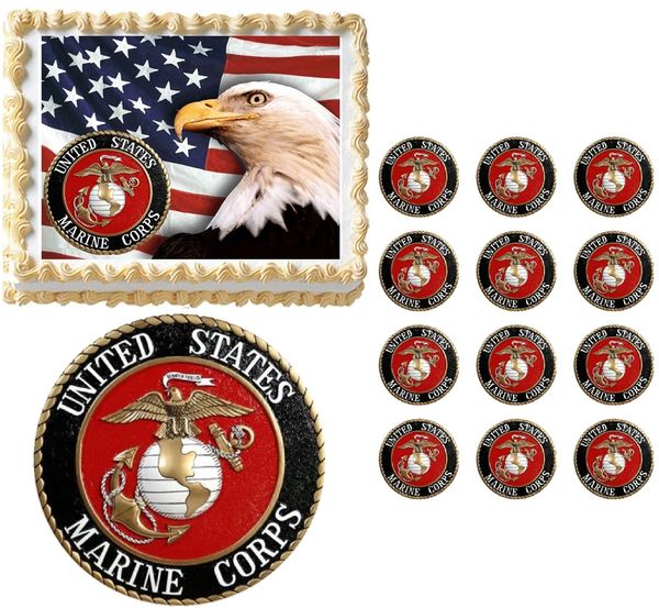 United States MARINE CORPS Military Edible Cake Topper Image Frosting Sheet