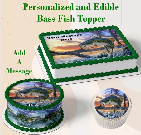 Big Mouth Bass Fishing Edible Cake Topper Image Cupcakes, Father's Day Fish Cake, Bass Cake, Bass Cupcakes, Father's Day Ideas, Bass Fishing