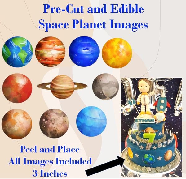 Space Solar System Planets Edible Pre-Cut Decal Stickers | Planets Decals for Cake | Space Cake | Planets Cake | Planets Party Theme | Space