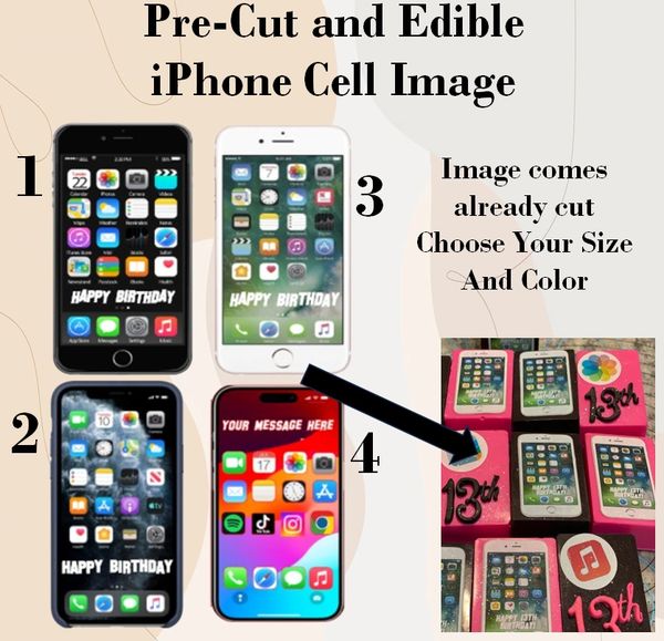 Cell Phone IPhone EDIBLE Cake Topper Image Frosting Sheet, Iphone Cake, Iphone Edible Image, Pre Cut Edible Phone, Phone Cake, Phone Topper