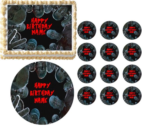 Real Life ZOMBIES Looking Down Edible Cake Topper Image Frosting Sheet