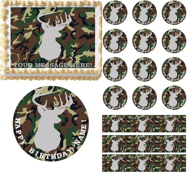 Camouflage Deer Hunting Camo Edible Cake Topper Image Frosting Sheet