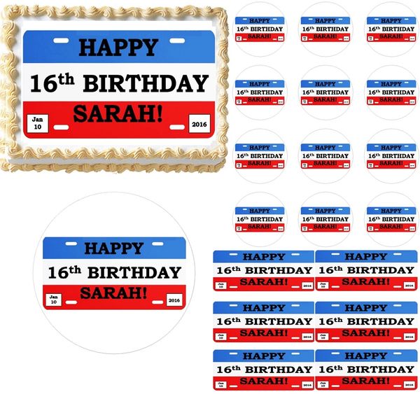 LICENSE PLATE 16th Birthday Teen Edible Cake Topper Image Frosting Sheet
