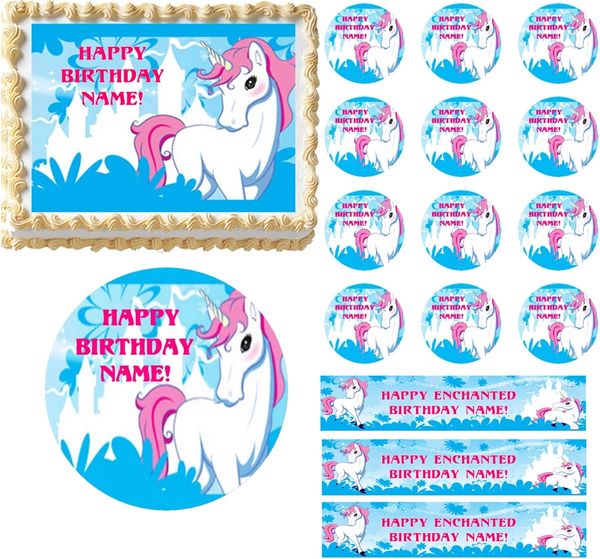 Magical Unicorn Round Edible Party Cake Image Topper Frosting Icing Sheet 