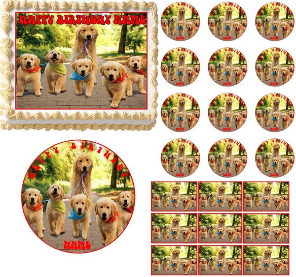 GOLDEN RETRIEVER Dog Puppy Family Edible Cake Topper Image Frosting Sheet