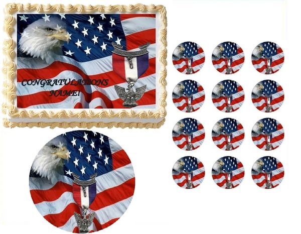 Eagle Scout Court of Honor Ceremony Flag with Ribbon Edible Cake Topper Image Frosting Sheet