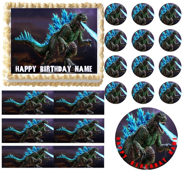 Godzilla Monster Breathing Fire Edible Cake Topper Image Frosting Sheet