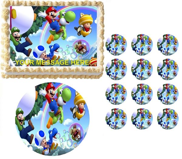Super Mario Luigi Yoshi Edible Cake Topper Image Frosting Sheet