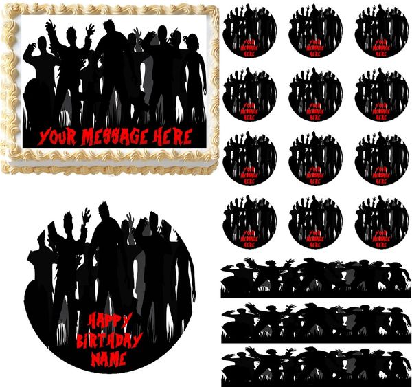 Zombie Silhouette Graveyard Edible Cake Topper Image Frosting Sheet Cake Decoration