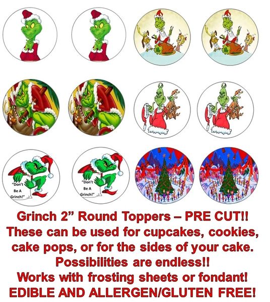 HOW the GRINCH STOLE CHRISTMAS GRINCH Edible Cupcake Cookie Toppers