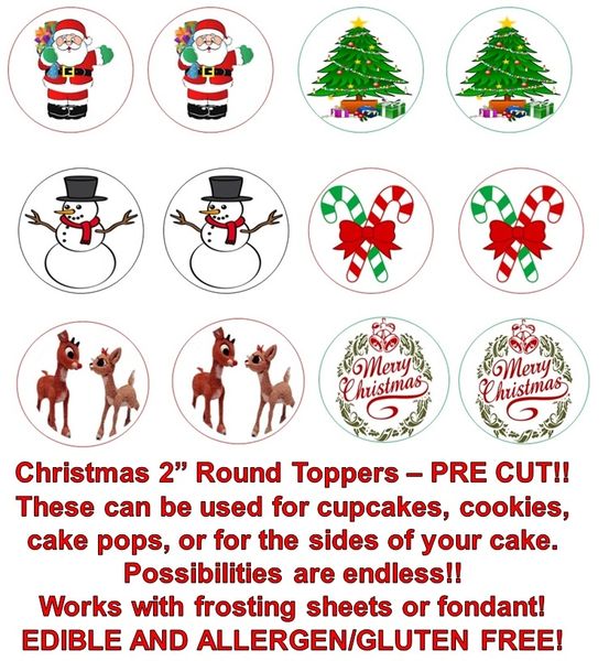 CHRISTMAS Santa, Snowman, Rudolph Edible Cupcake Cookie Toppers!