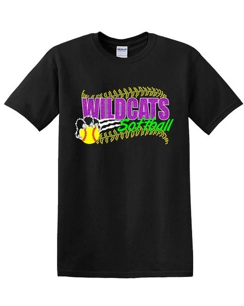 Wildcats Softball Adult Cotton T -Rhinestone & Glitter